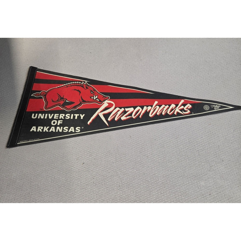 Vintage Arkansas Razorbacks Pennant Felt Wall Hanging Decor Wincraft Made USA